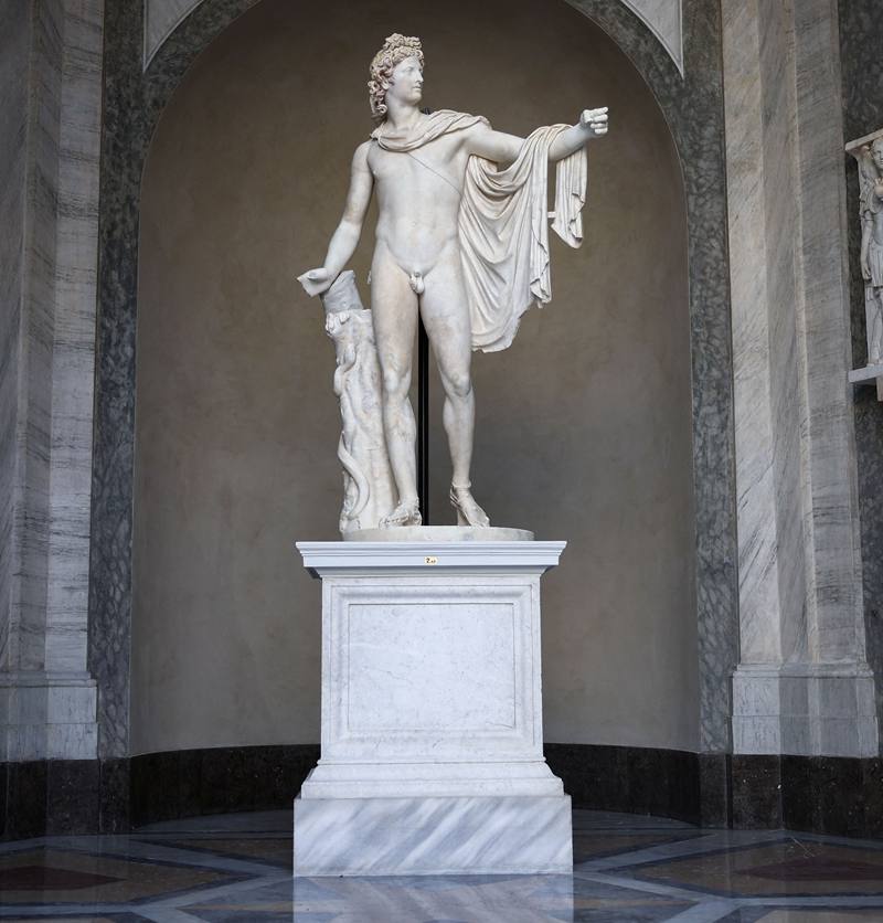 marble apollo statue in museum