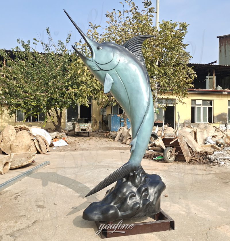 blue marlin statue in factory