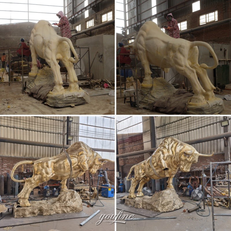 gold bull statue polishing