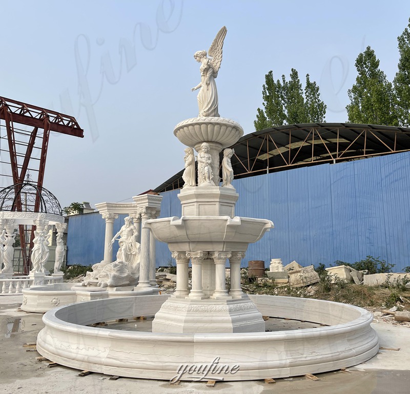 side view of angel garden fountain