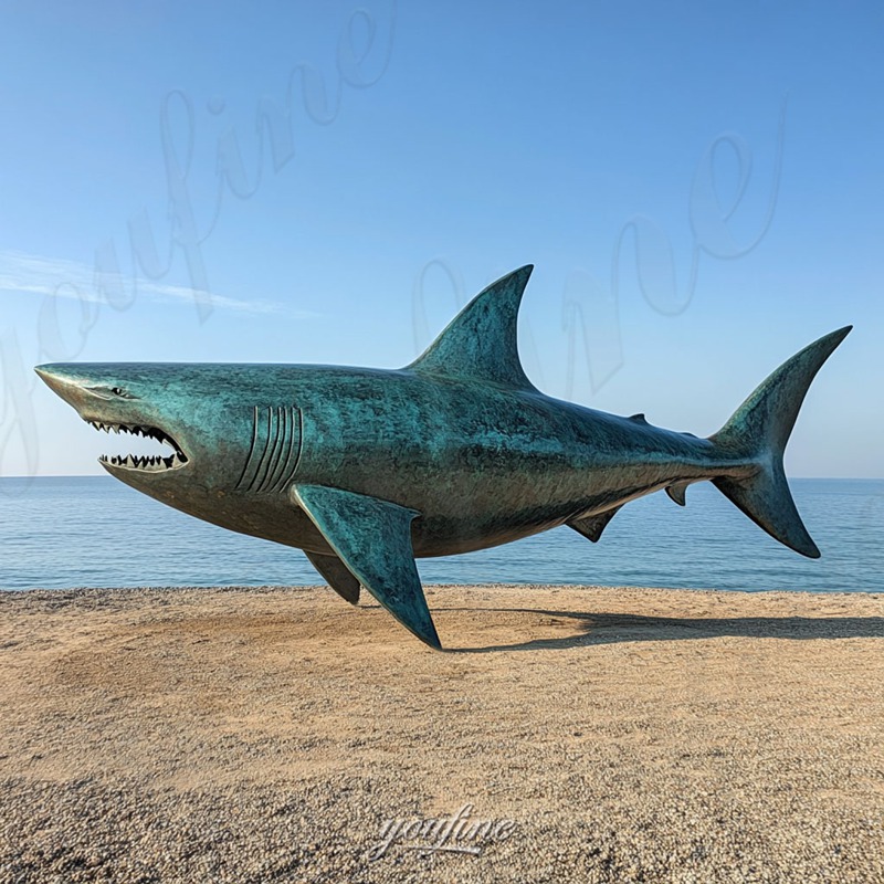 bronze shark sculpture