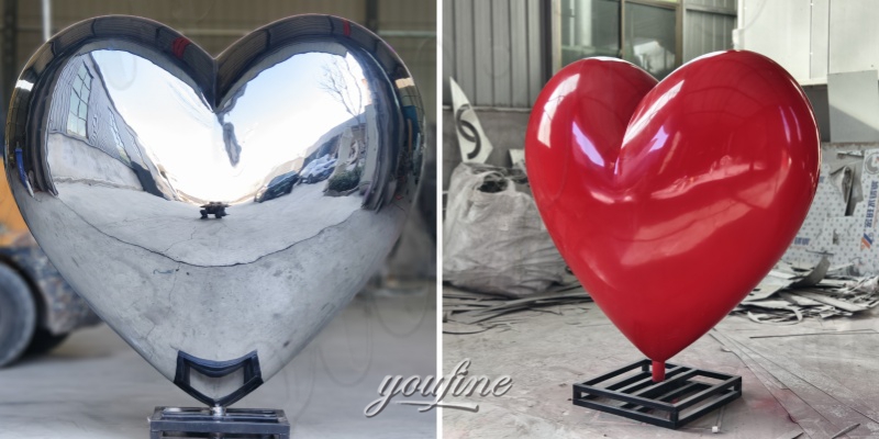 dirrerent color of heart sculpture