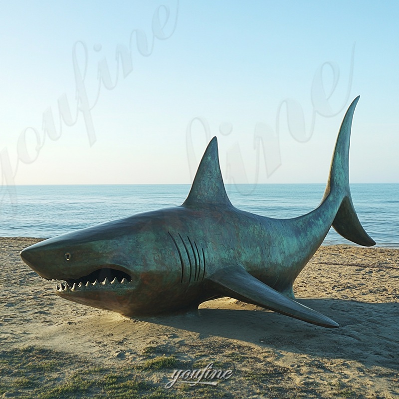 large bronze shark sculpture