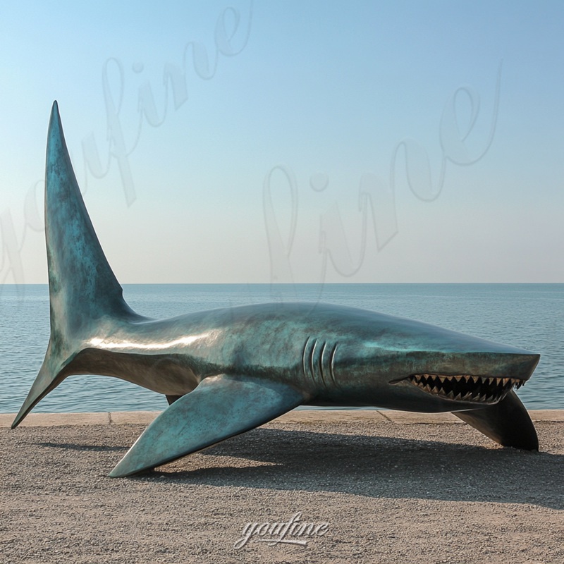 large bronze shark statue