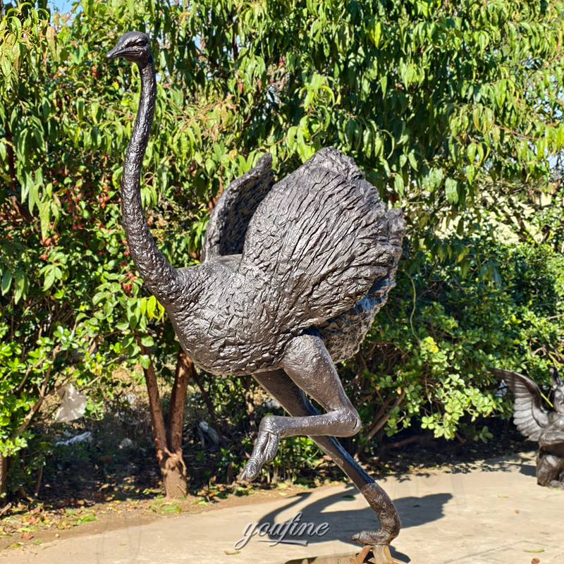 running bronze ostrich sculpture