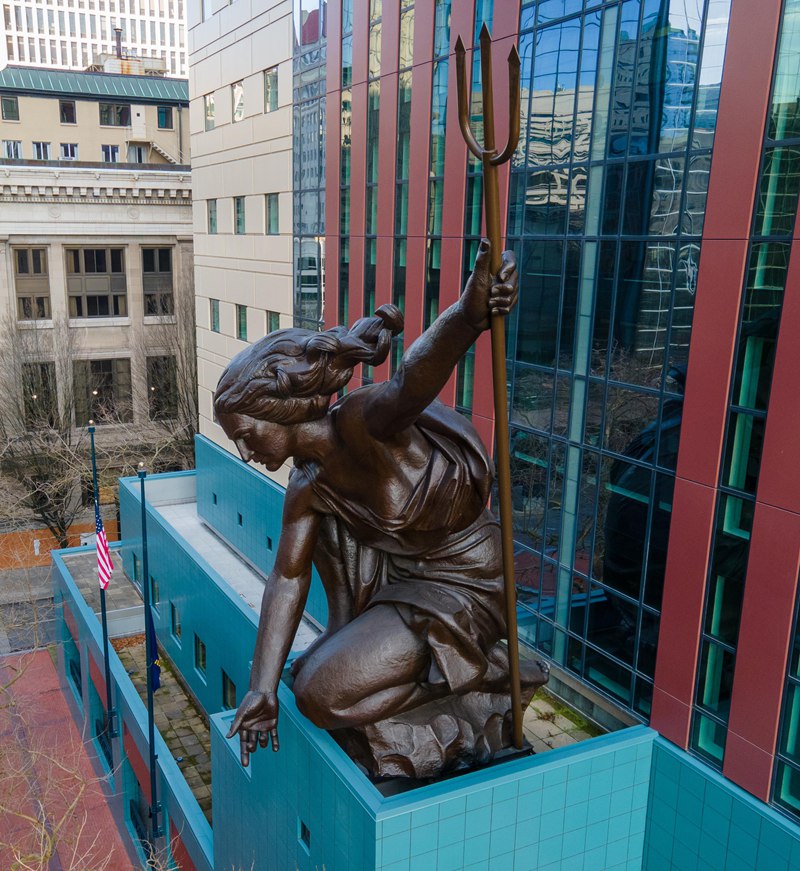 side view of Portlandia statue