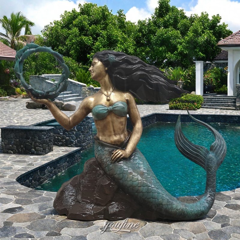 bronze poolside mermaid sculpture