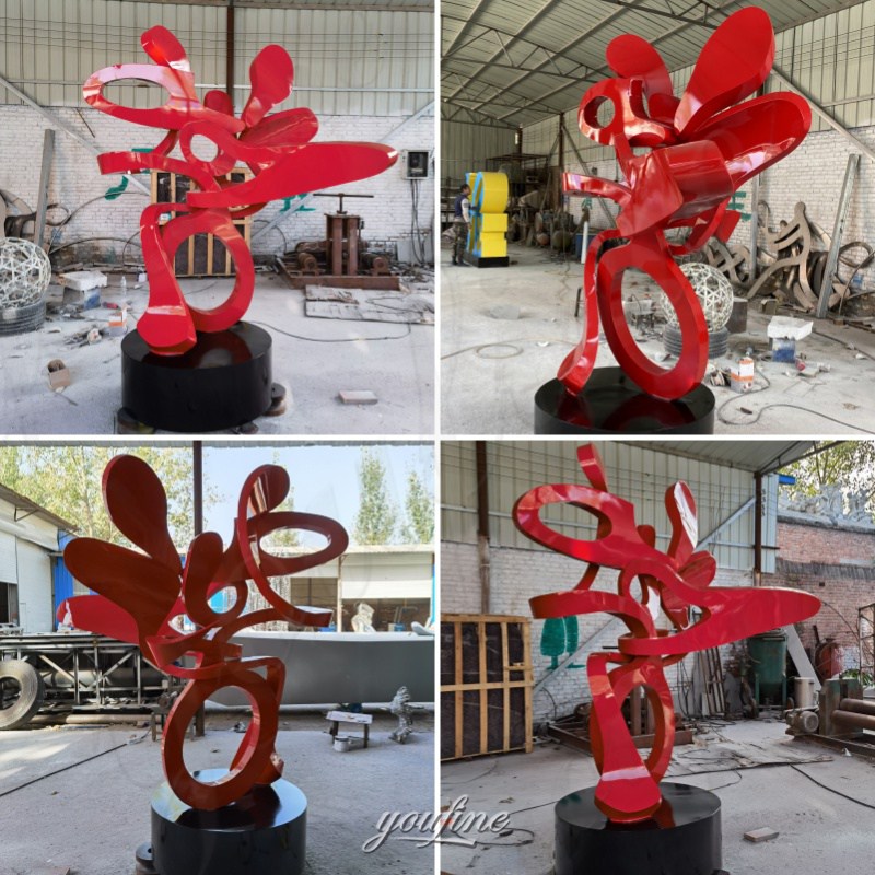 different angle of red abstract sculpture