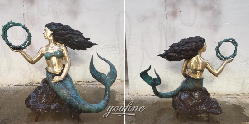 finished poolside mermaid statue